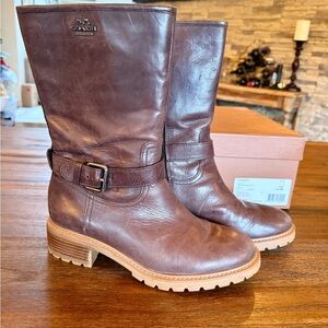 Coach Genie Wax Calf Leather boots Sz 8.5 Dark Smoke